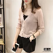 【Jilli~ko】韓版木耳邊鏤空針織防曬衫 6660　FREE粉紅色