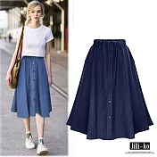 【Jilli~ko】中長裙高腰A字牛仔裙 6678　FREE深藍