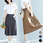 雙口袋清爽麻棉寬鬆長裙