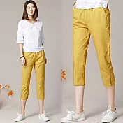 【NUMI】復古-純色顯瘦下擺開叉七分褲-共4色-91793(M-2XL可選)2XL姜黃色