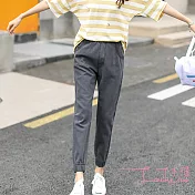 【Lockers 木櫃】鬆緊高腰牛仔哈倫褲(3色)牛仔灰