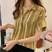 【NUMI】森-寬鬆顯瘦條紋襯衫-共3色-91695(M-2XL可選)M黃色