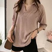 【NUMI】森-顯瘦條紋寬版上衣-共3色-91694-(L-2XL可選)XL粉色