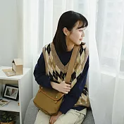 【良池】復古英倫風V領菱格針織背心(2色)     FREE卡其