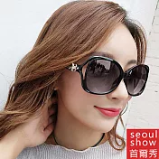seoul show首爾秀 輕量狐狸頭太陽眼鏡UV400墨鏡 9030黑框黑灰片