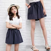 【NUMI】型-文藝亞麻綁帶短褲-共4色-51837-(M-2XL可選)M藏青