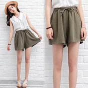 【NUMI】型-文藝亞麻綁帶短褲-共4色-51837-(M-2XL可選)M軍綠