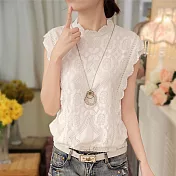 【MsMore】韓國浪漫織花全蕾絲彈力上衣#103740L白