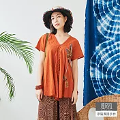【潘克拉】 一枝獨秀刷色繡花捲T TM580　FREE橘色