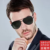 seoul show首爾秀 彈簧腳金屬框雷朋款偏光太陽眼鏡UV400墨鏡 A103黑框墨綠片