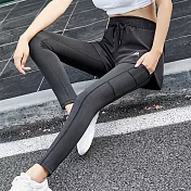 【KISSDIAMOND】高彈力假兩件防走光時尚瘦腿運動瑜珈褲-033S黑色