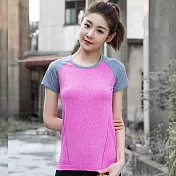 【KISSDIAMOND】撞色圓領舒適透氣運動上衣-114S玫紅