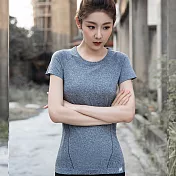 【KISSDIAMOND】撞色圓領舒適透氣運動上衣-114S灰色