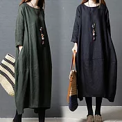 【A.Cheter】青森賞櫻佳人極簡寬鬆呼吸棉麻洋裝#j103652L黑