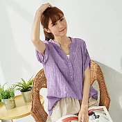 【慢。生活】假兩件薄款皺面上衣 7223-6 短袖　FREE紫色