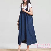 【Lockers 木櫃】多穿法牛仔棉吊帶連衣裙/長褲_藍色