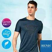 【HENIS】潮流三角 陽離子印染 輕透涼感衣M迷幻藍