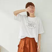 【慢。生活】數字繡線寬版短T 1101　FREE白色