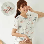 【慢。生活】前短後長浮雕印花短T 013　FREE白色