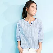 【初色】七分袖條紋刺繡上衣-共3色-93133(M-2XL可選)M藍白條紋