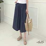 【AnZa】韓版鬆緊牛仔寬褲裙 (2色)FREE深藍