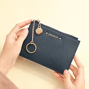 CHENSON真皮 超薄8mm十字紋3卡零錢包 深藍(W00993-9)