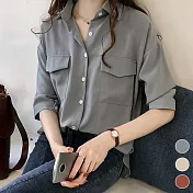 【MsMore】韓國知性絲滑百搭短袖襯衫#j103818M藍