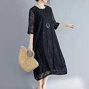 【MsMore】法國香風睫毛全蕾絲七分袖洋裝#j103807L黑