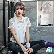 【BODYAIR嚴選】寬鬆透氣網眼連帽上衣(運動.瑜珈.慢跑)M白