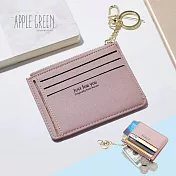 Apple Green 簡約皮革6票卡收納/零錢包(粉紅)