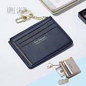 Apple Green 簡約皮革6票卡收納/零錢包(深藍)