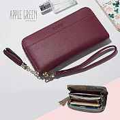 Apple Green 簡約皮革拉鍊長夾(酒紅)