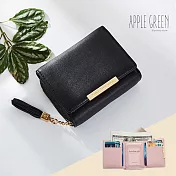 Apple Green 簡約皮革短夾(黑)