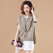 【初色】企鵝刺繡寬鬆T恤-共2色-93220(M-2XL可選)M卡其色