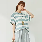 【慢。生活】寬配色條紋基本短T 1003　FREE白藍