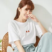 【慢。生活】橘子刺繡寬版短T 1986　FREE白色