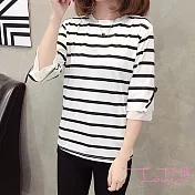 【Lockers 木櫃】出眾百搭黑白雪紡條紋杉-2色白