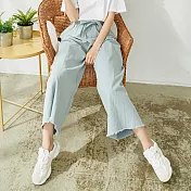 【慢。生活】綁帶造型毛鬚下襬闊腿褲 1831-3　FREE淺藍