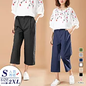 【A.Cheter】韓國氣質文青鬆緊腰頭八分棉麻寬褲*102681M藍