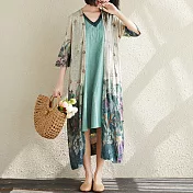 【A.Cheter】日系雅致質感棉麻藝術風印花針織外套*GX102312FREE米杏