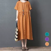【A.Cheter】大阪千金風尚優遊透氣涼爽棉麻洋裝#j103921L橘