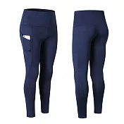 【KISSDIAMOND】彈力超高腰塑腹側口袋9分款壓縮褲-2060S藏青