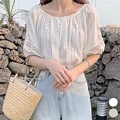 五分燈籠袖棉麻上衣