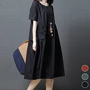 【A.Cheter】韓佳人涵舍創意棉麻寬鬆洋裝#j103995L黑
