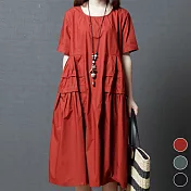 【A.Cheter】韓佳人涵舍創意棉麻寬鬆洋裝#j103995XL磚紅
