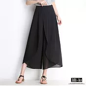 【Jilli~ko】高腰雪紡層次闊腿褲 L/XL J6776　L黑色