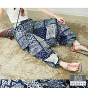 【潘克拉】藍染印花鬆緊腰飛鼠褲 TM1085 FREE藍色