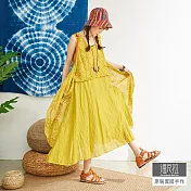 【潘克拉】圈圈印花寬襬連身裙 TM1060 FREE黃色