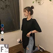 【MsMore】韓國網美最愛修身側邊開衩排扣長版五分袖棉T#j104058F黑
