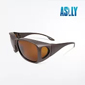 【ASLLY】UV400霧面棕外掛式全罩多功能偏光墨鏡/太陽眼鏡(棕框棕片)